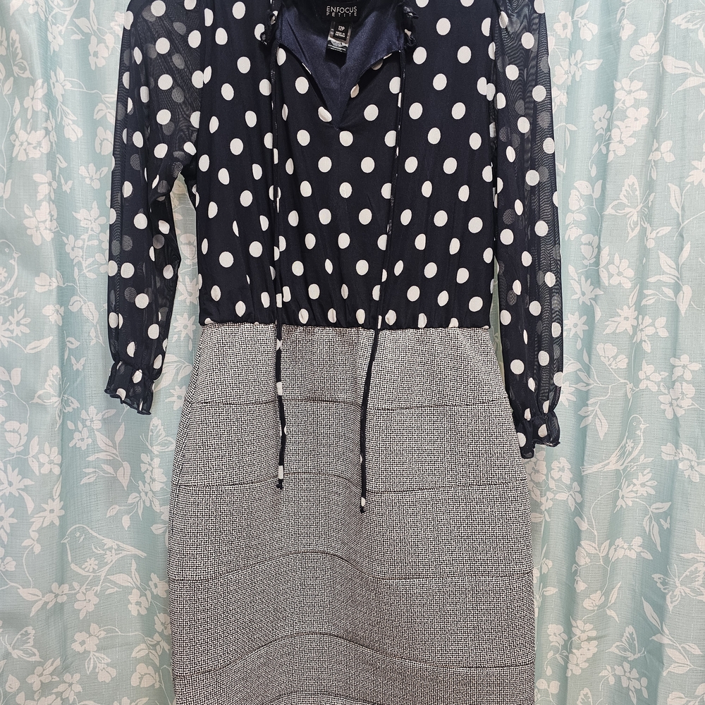 Enfocus Studio Navy and Cream Polka Dot Dress